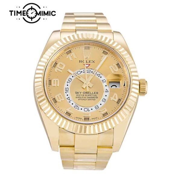 Supper replica Rolex Sky-Dweller 326938-42mm Gold Dial Fake Watches clone