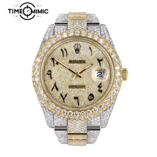 Supper replica Rolex Datejust Arabic Dial Iced Out 116300-41mm Fake Watches clone
