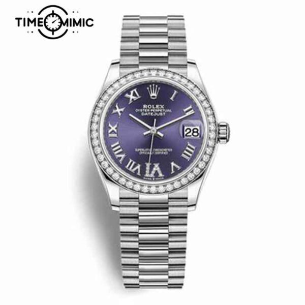 Supper replica Rolex Datejust Diamond 278289-31mm Purple Dial Fake Watches clone