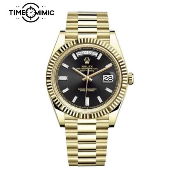 Supper replica Rolex Day-Date 228238-40mm Black Dial Fake Watches clone