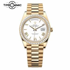 Supper replica Rolex Day-Date Diamond 228398-40mm White Dial Fake Watches clone