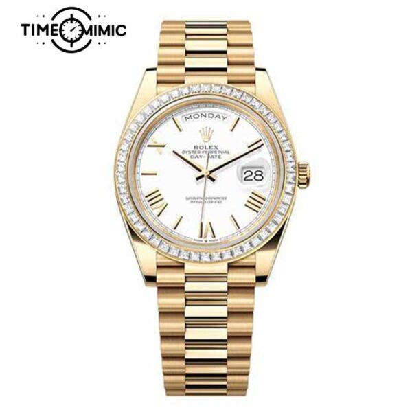 Supper replica Rolex Day-Date Diamond 228398-40mm White Dial Fake Watches clone