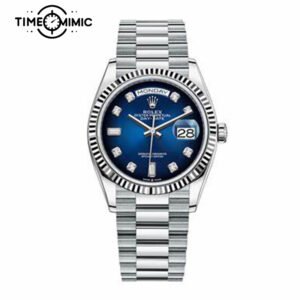 Supper replica Rolex Day-Date Diamond 128236-36mm Blue Dial Fake Watches clone