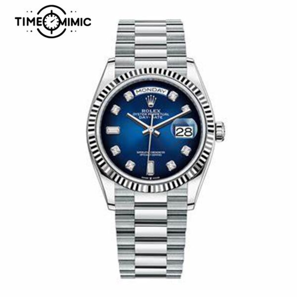 Supper replica Rolex Day-Date Diamond 128236-36mm Blue Dial Fake Watches clone