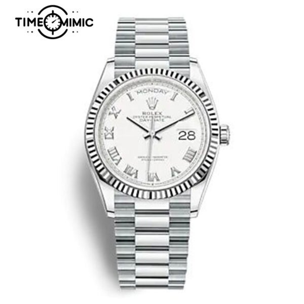 Supper replica Rolex Day-Date 128236-36mm White Dial Fake Watches clone
