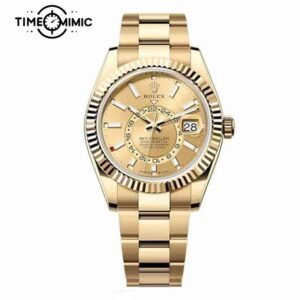 Supper replica Rolex Sky-Dweller 336938-42mm Gold Dial Fake Watches clone