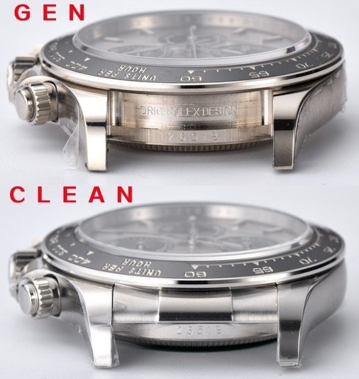 Clean Factory Rolex Cosmograph Daytona m126519ln Cement Grey 4131 Movement Replica watch vs Genuine:Case comparison (2)