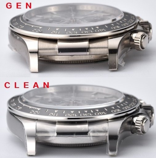 Clean Factory Rolex Cosmograph Daytona m126519ln Cement Grey 4131 Movement Replica watch vs Genuine:Case comparison (4)