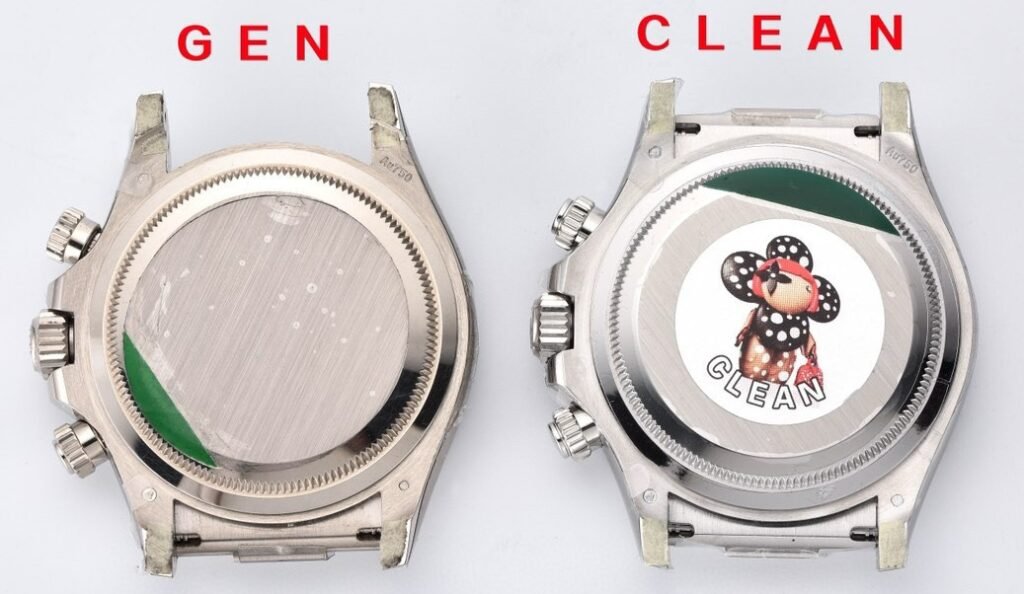 Clean Factory Rolex Cosmograph Daytona m126519ln Cement Grey 4131 Movement Replica watch vs Genuine:Caseback comparison