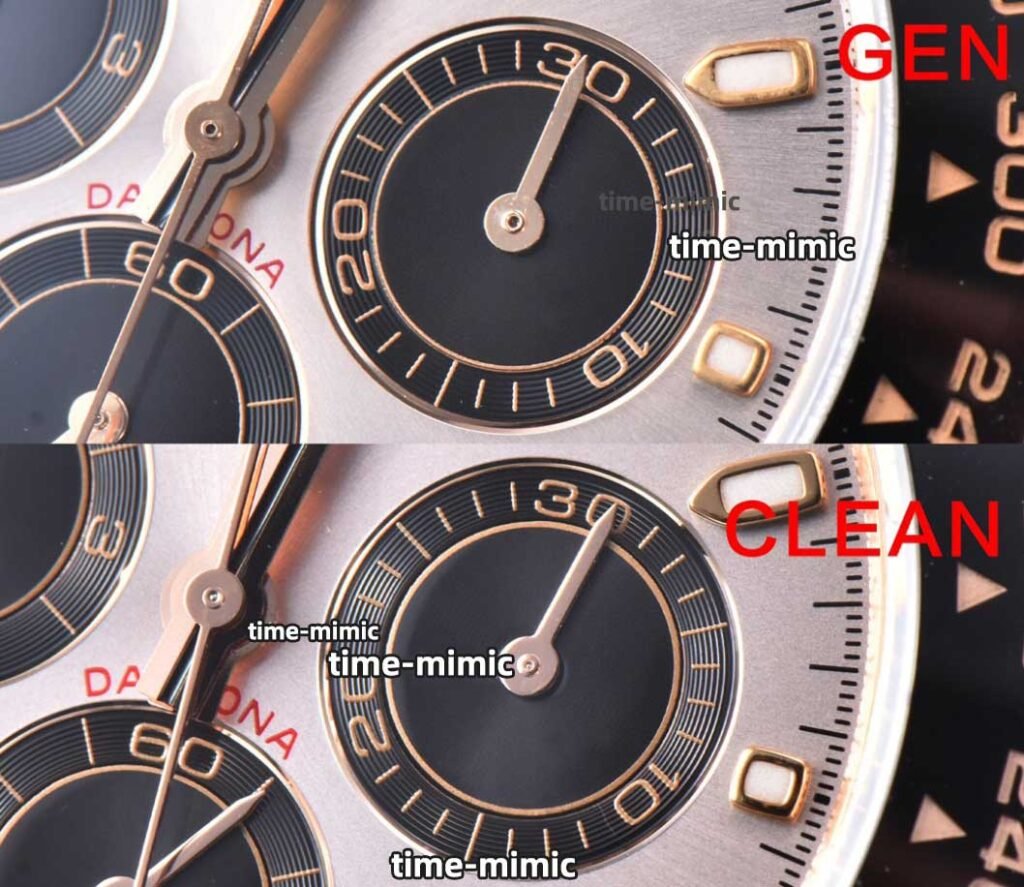 Clean Factory Rolex Daytona M116505 Rose Gold vs Genuineļ¼Chronograph sub-dial detail comparison