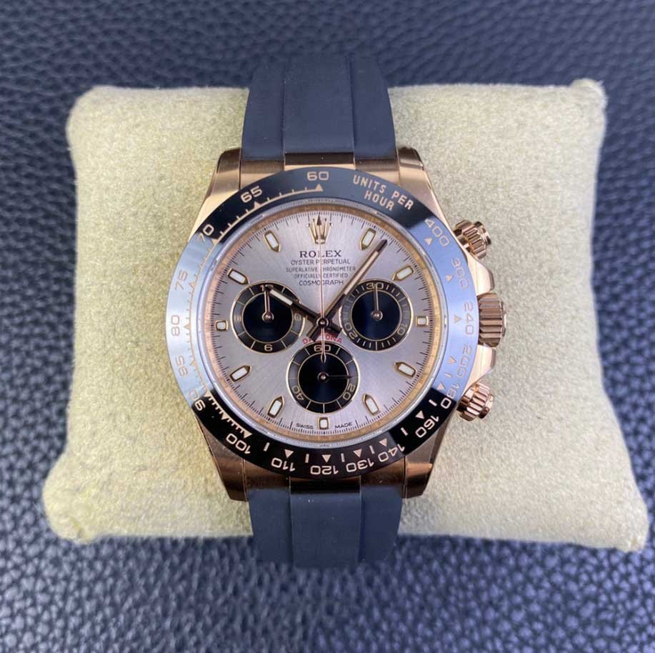 Clean Factory Rolex Daytona M116505 Rose Gold Rubber Strap Replica Watch