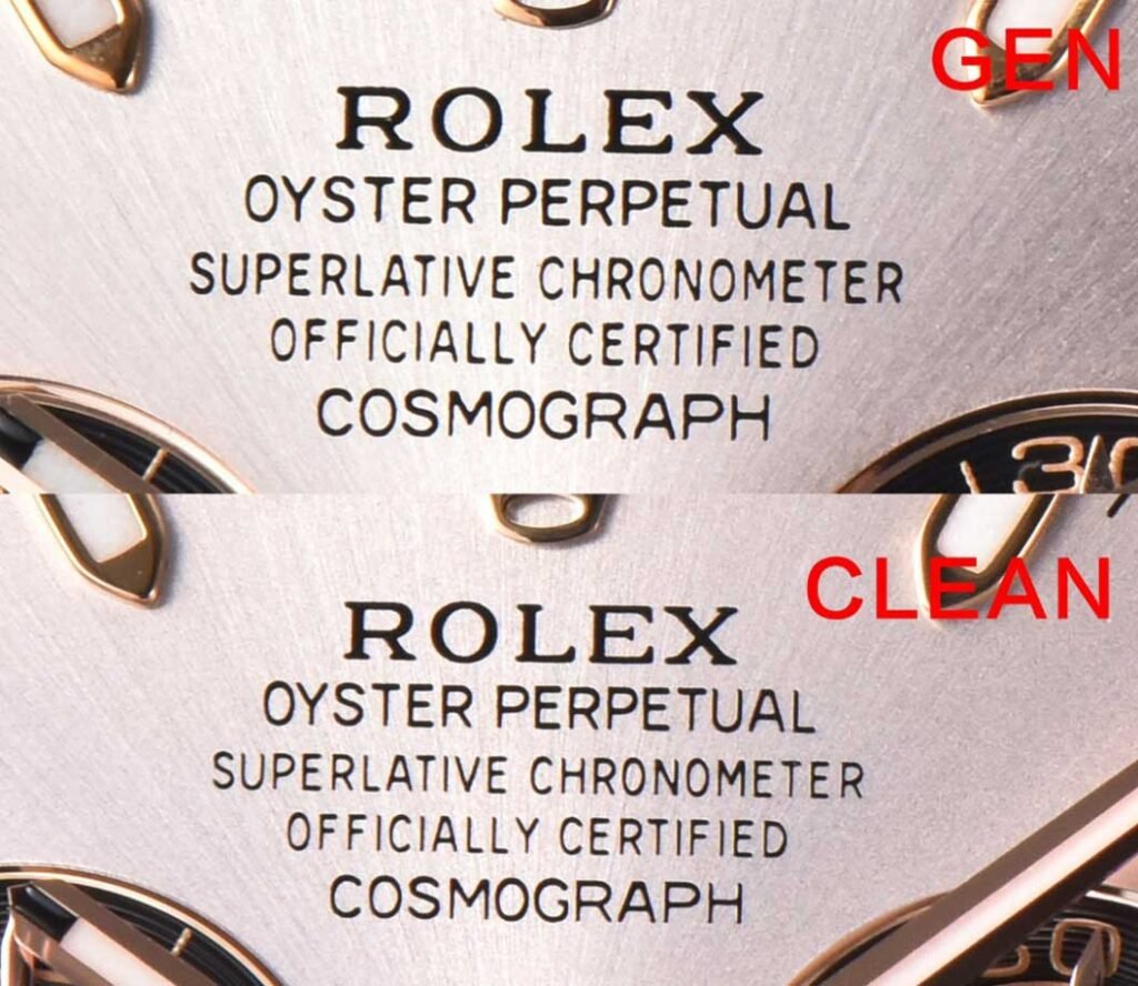 Clean Factory Rolex Daytona M116505 Rose Gold vs Genuineļ¼Dial font details comparison