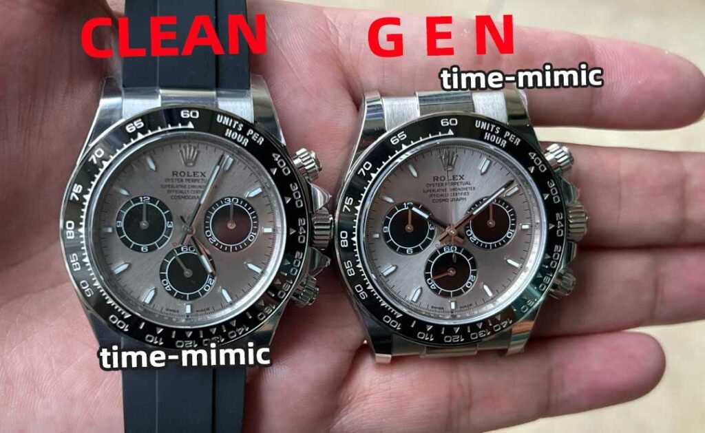 Clean Factory Rolex Cosmograph Daytona m126519ln Cement Grey 4131 Movement Replica watch vs Genuine:Natural light comparison shots(2)