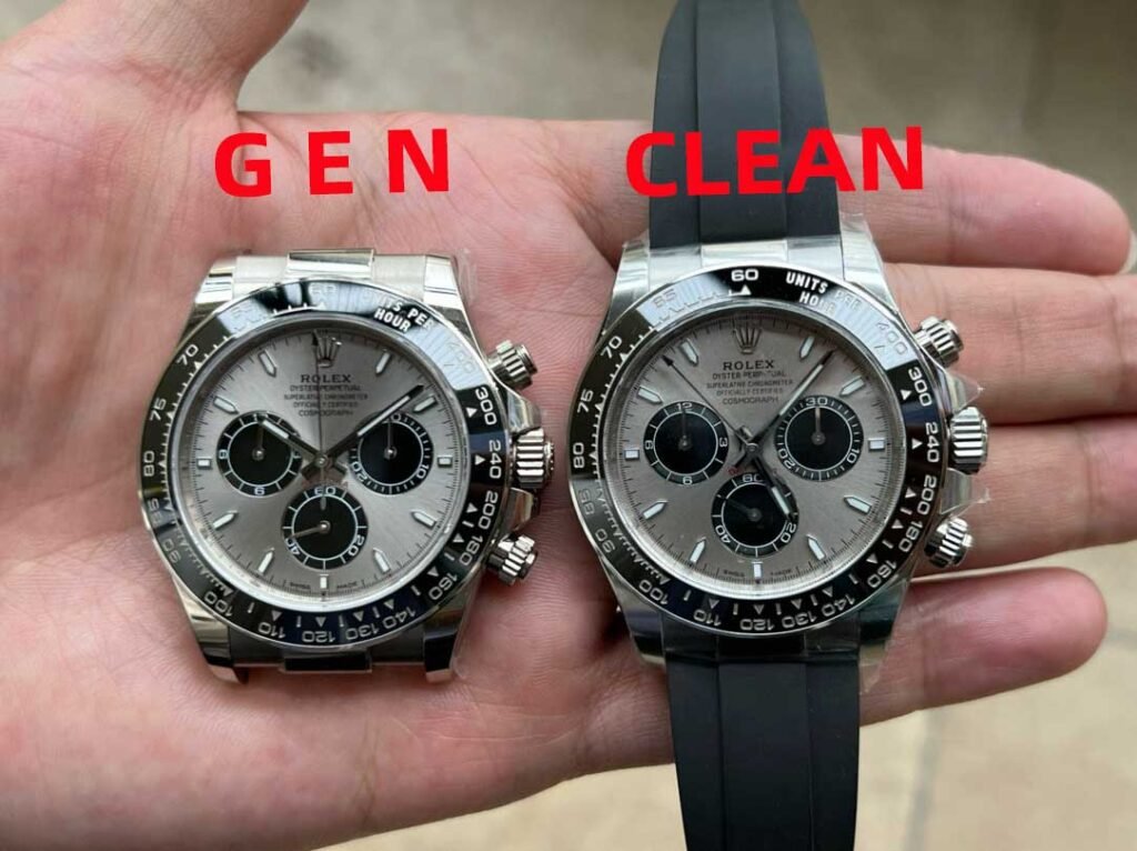 Clean Factory Rolex Cosmograph Daytona m126519ln Cement Grey 4131 Movement Replica watch vs Genuine:Natural light comparison shots(5)