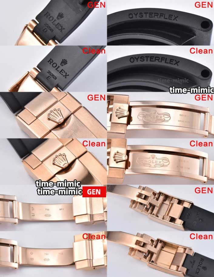 Clean Factory Rolex Daytona M116505 Rose Gold vs Genuineļ¼Strap and buckle details comparison