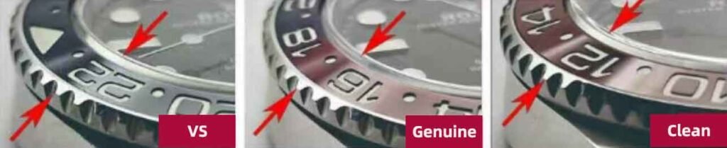 VS Factory Pepsi V3 vs Genuine & Clean Factory Comparative evaluation of the rounded corners of the watch outer ring