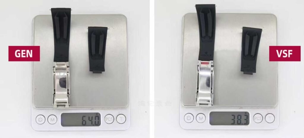 VS Factory Weighted Grey Oysterflex Daytona (m126519ln) vs. Genuine Rolex:Watch strap weight comparison table
