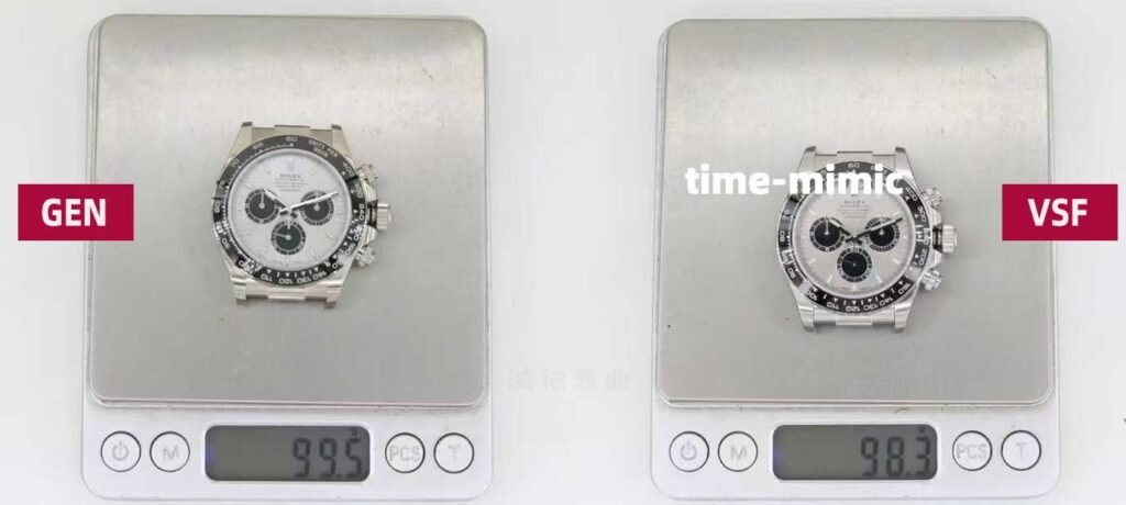 VS Factory Weighted Grey Oysterflex Daytona (m126519ln) vs. Genuine Rolex:Weight comparison chart of watch heads