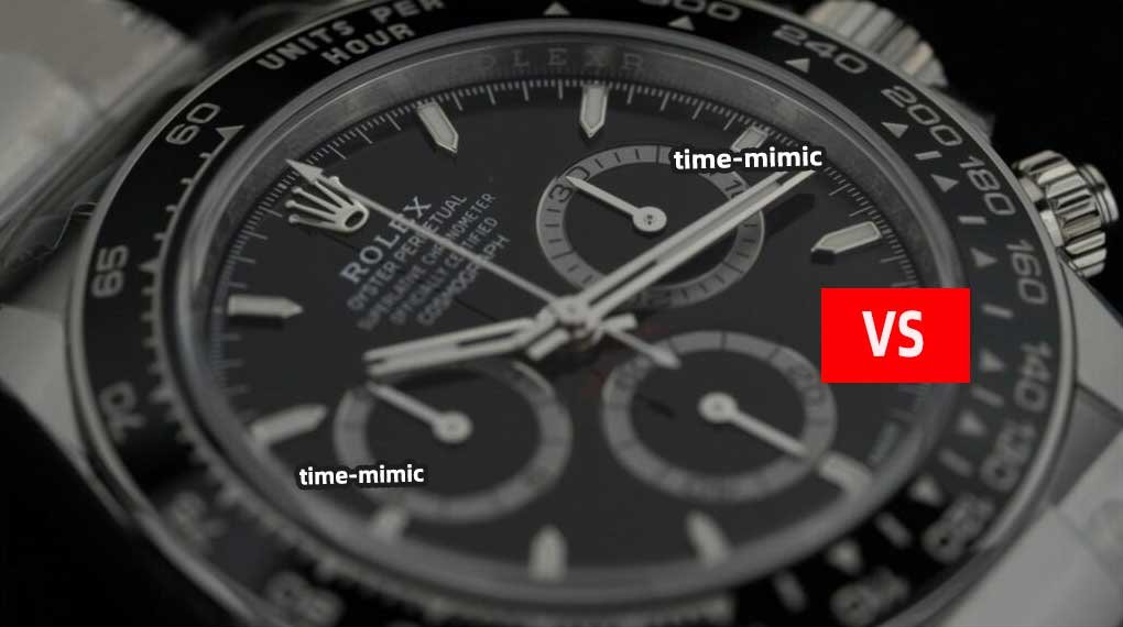Rolex Daytona M126500LN-0002 black VS Factory (Dandong 4131):Dial font comparison