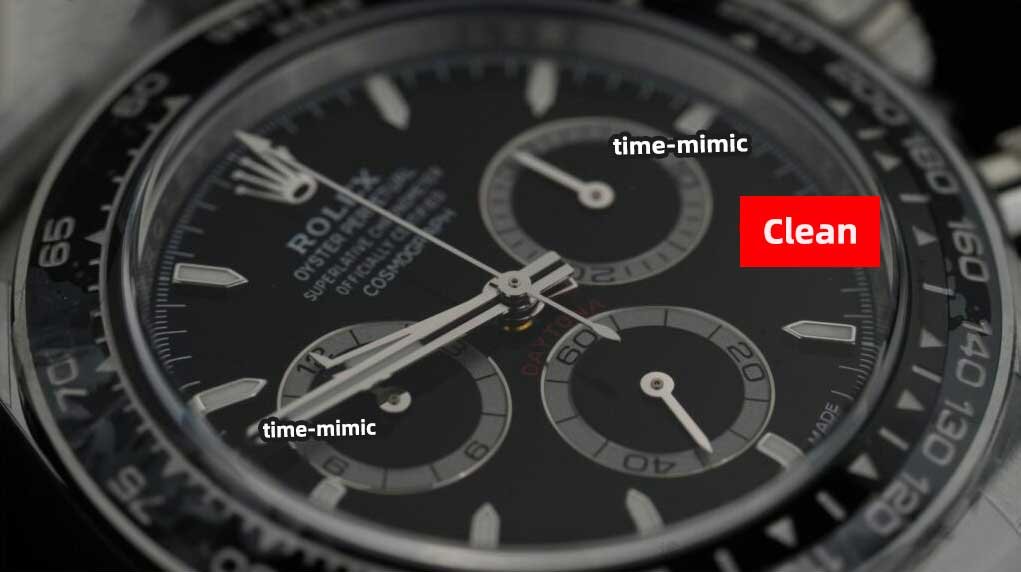 Rolex Daytona M126500LN-0002 black CLEAN Factory (Shanghai 4131):sub-dials and Hands comparison
