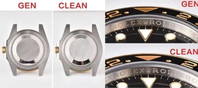 Clean Factory Rolex GMT-Master II 116713 Gold Super Clone vs Original:Case Back and Inner Bezel Engraved Comparison
