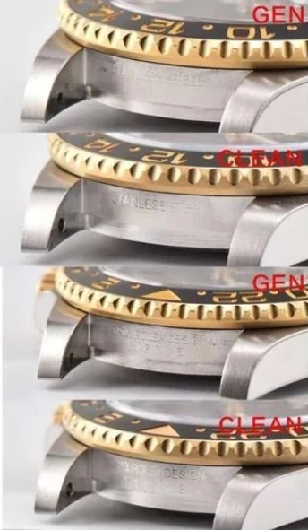 Clean Factory Rolex GMT-Master II 116713 Gold Super Clone vs Original:Case Interiors Engraving Comparison