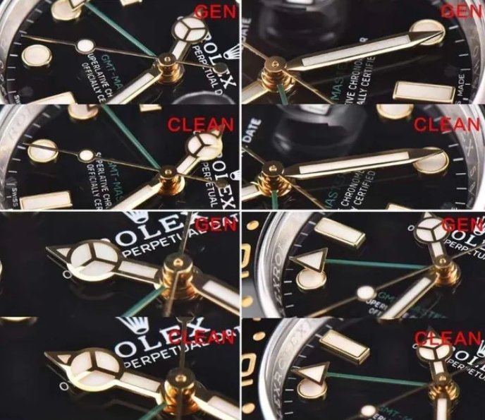 Clean Factory Rolex GMT-Master II 116713 Gold Super Clone vs Original:Hands Comparison