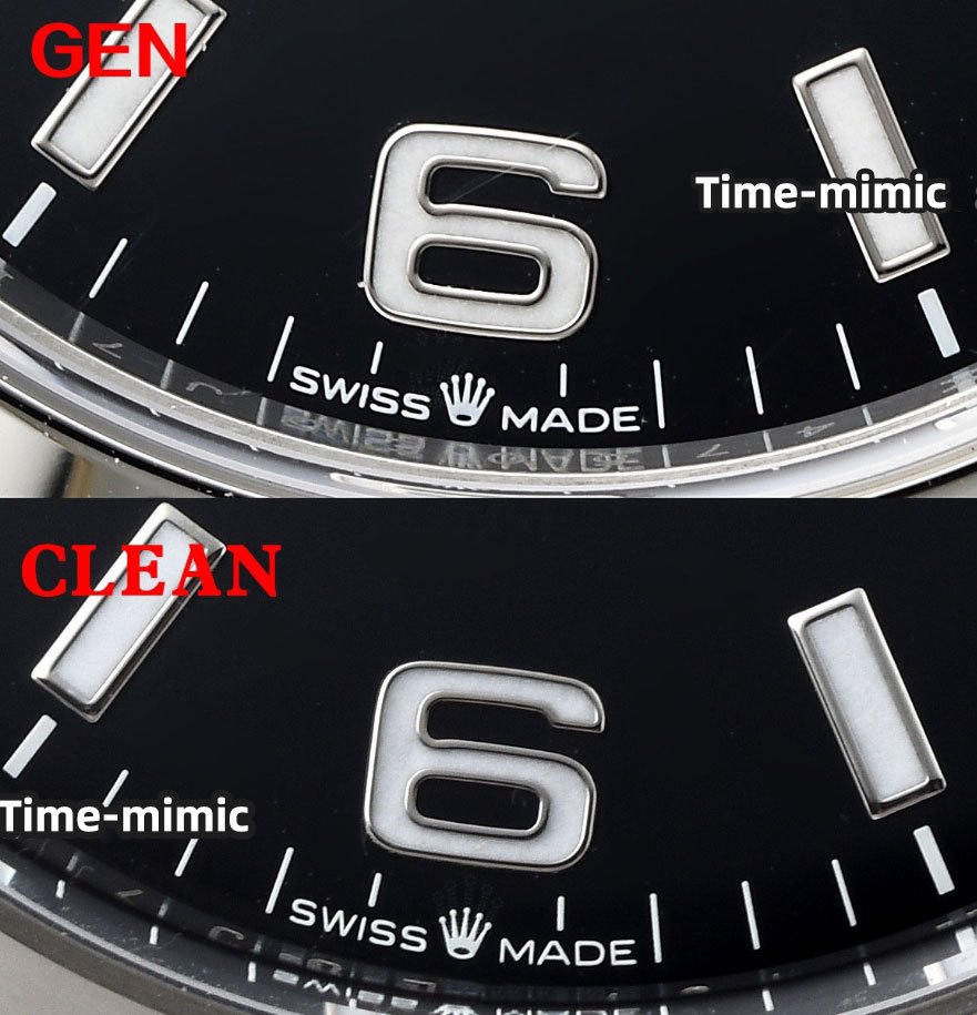 CLEAN Factory Rolex Explorer 224270 Super Clone Fake Watch vs Real:Hour Marker Comparison