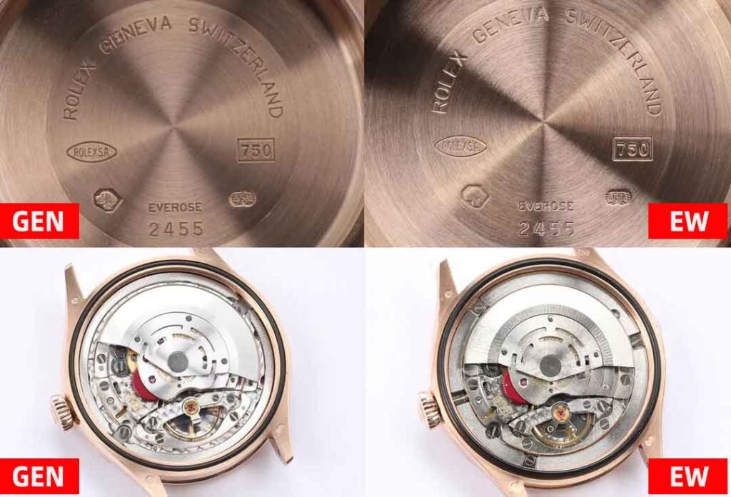 Back Inside Case Cover Comparison：EW Factory Rolex Cellini Fake vs Real