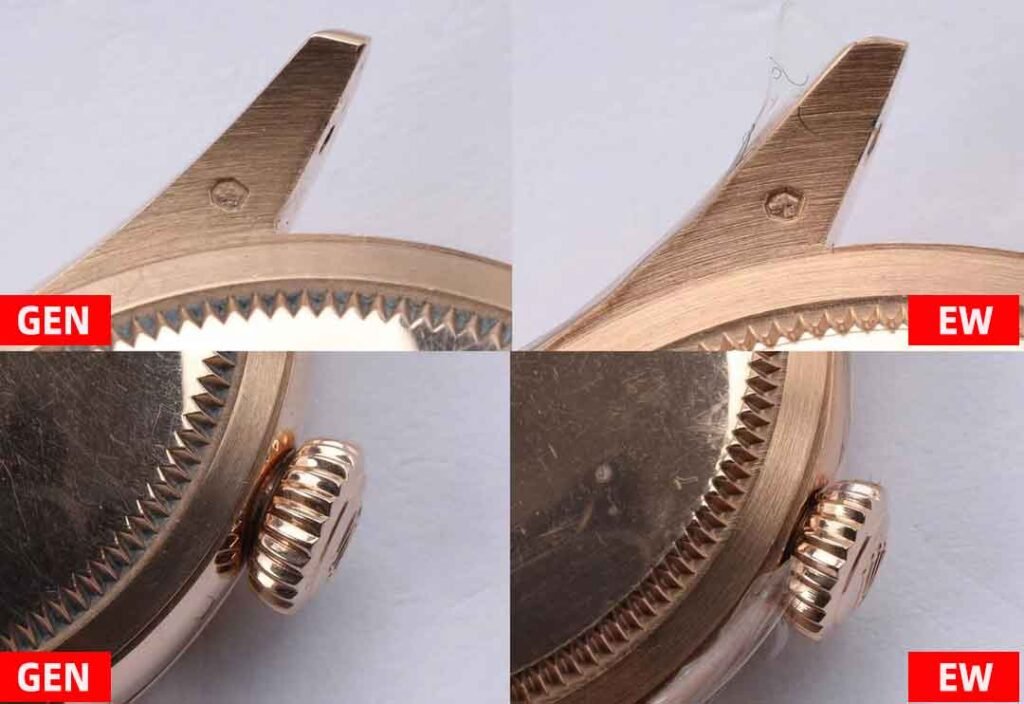 Back Lug Engraving Comparison：EW Factory Rolex Cellini Fake vs Real (2)