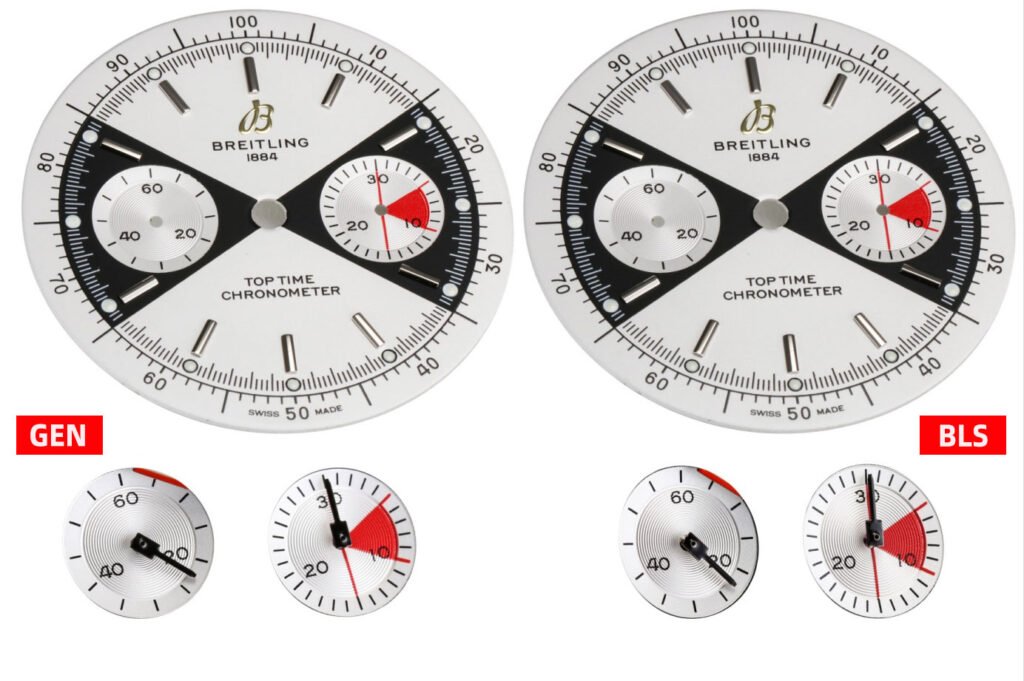 Breitling TOP TIME Limited Edition A23310121G1X1 Chronograph Replica vs Real Dial Detail Comparison