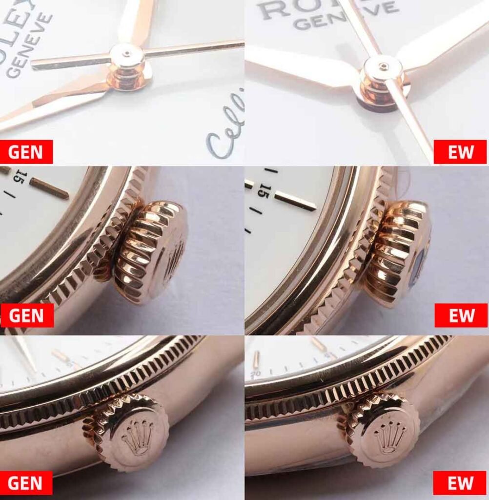 Crown Comparison：EW Factory Rolex Cellini Fake vs Real