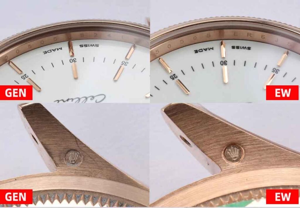 Inside Bezel Engraving Comparison：EW Factory Rolex Cellini Fake vs Real