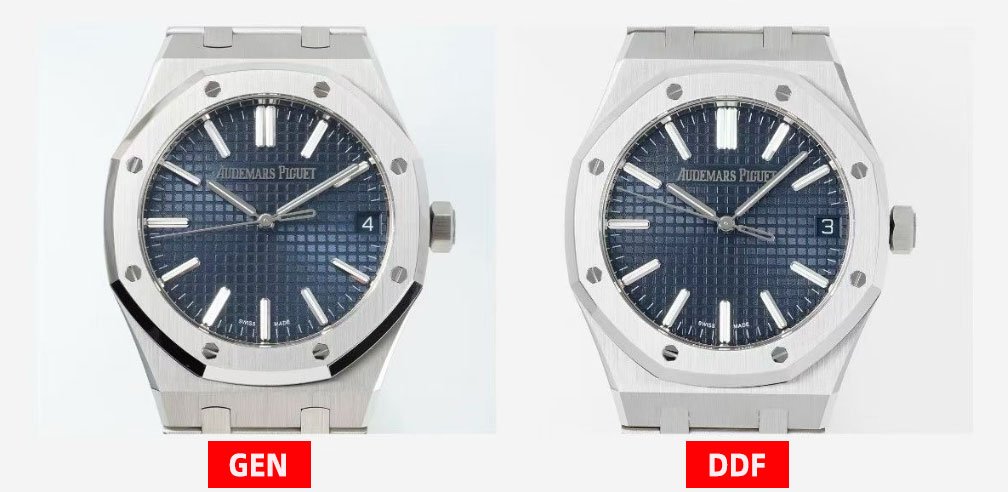 Audemars Piguet Royal Oak Replica vs Real 15510ST.OO.1320ST.06 Blue Dial：Front View Comparison