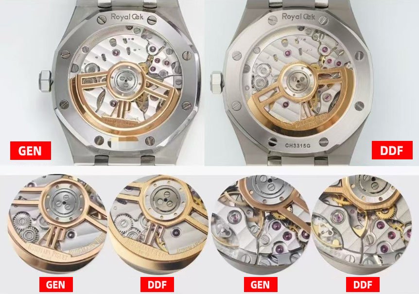 Audemars Piguet Royal Oak Replica vs Real 15510ST.OO.1320ST.06 Blue Dial：Movement Comparison
