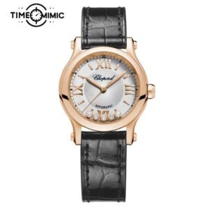 Supper Replica Chopard Happy Sport 274893-5011 Rose gold 30mm 5 Floating Diamonds Womens Fake Watches Clone