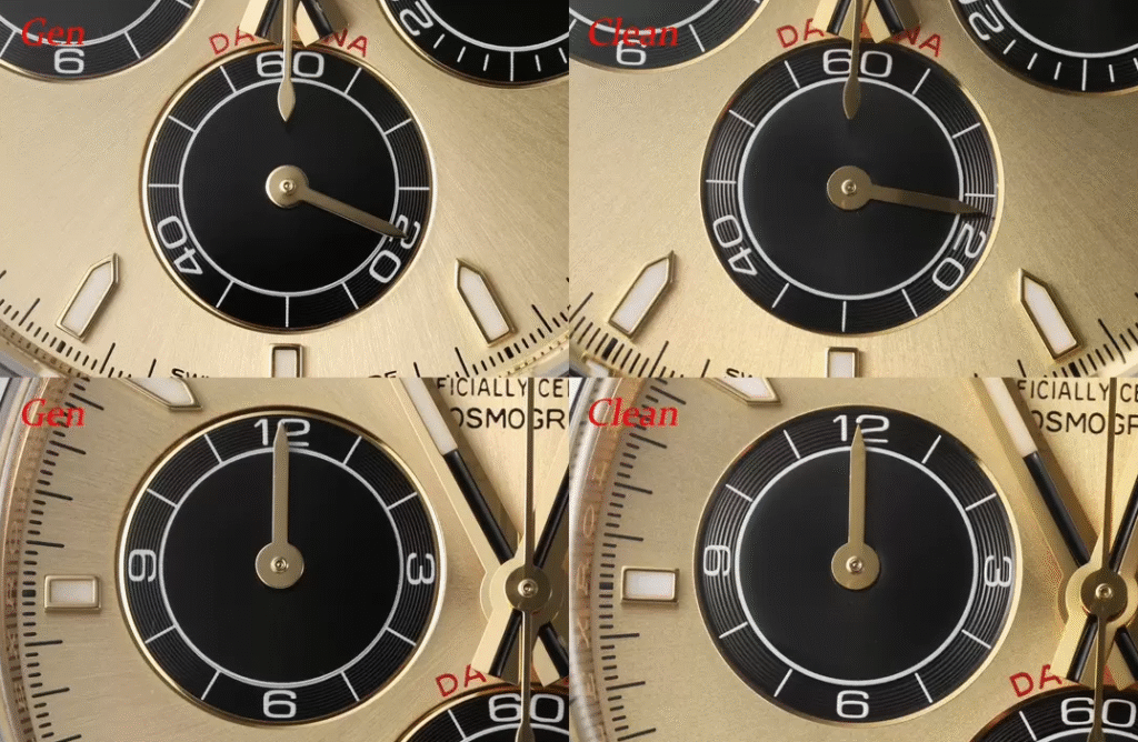 Clean Factory Watches Review Rolex Daytona Replica vs Real 126518-0012 Sub-dial Comparison(running seconds and chronograph hours)