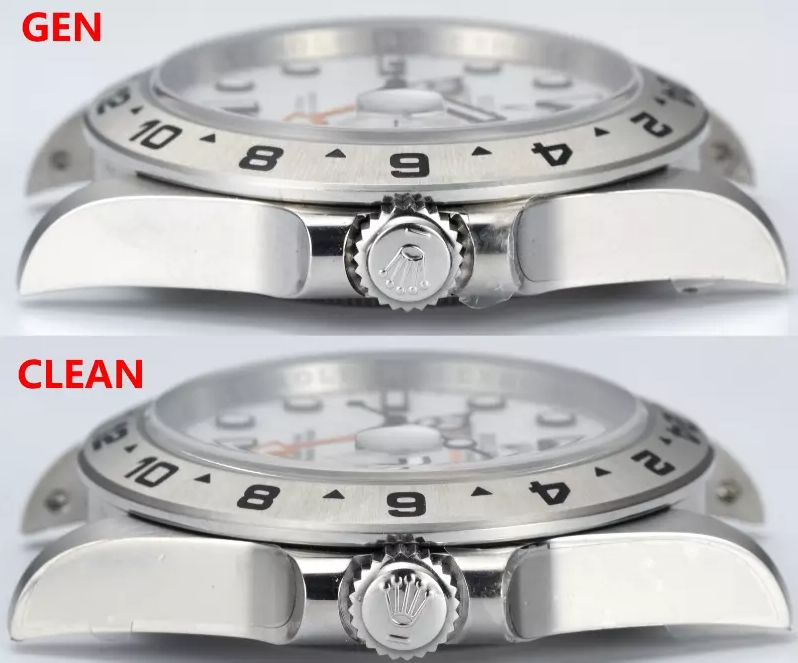 Clean Factory Rolex Explorer II M226570-0001 White Dial Fake vs Real：Case Crown Comparison