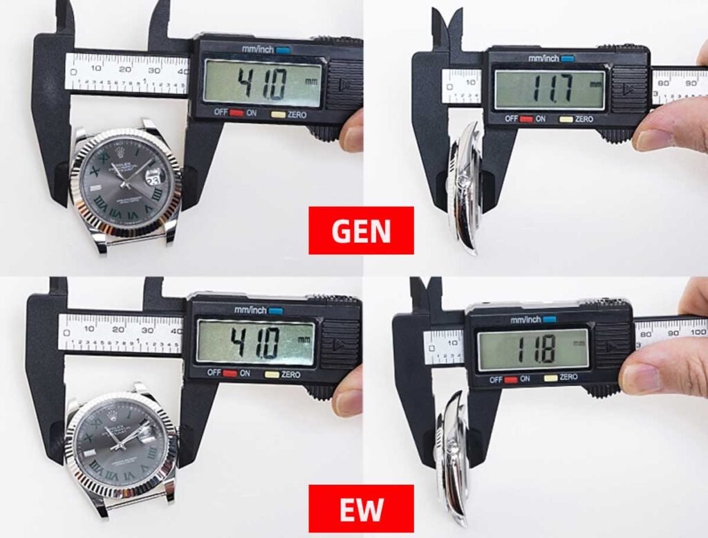 EW Factory Rolex Datejust 41 Wimbledon 126334-0022 Fake vs Real：Case and Diameter and Thickness Comparison