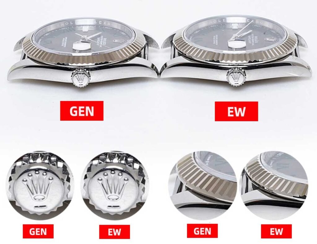 EW Factory Rolex Datejust 41 Wimbledon 126334-0022 Fake vs Real：Crown Comparison
