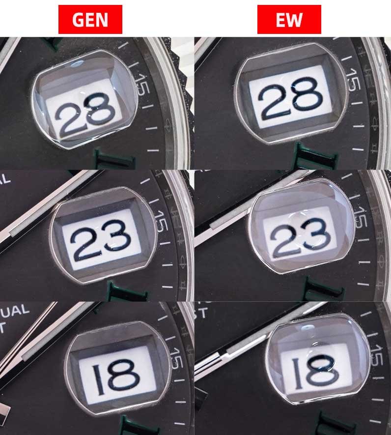 EW Factory Rolex Datejust 41 Wimbledon 126334-0022 Fake vs Real：Date Window Comparison