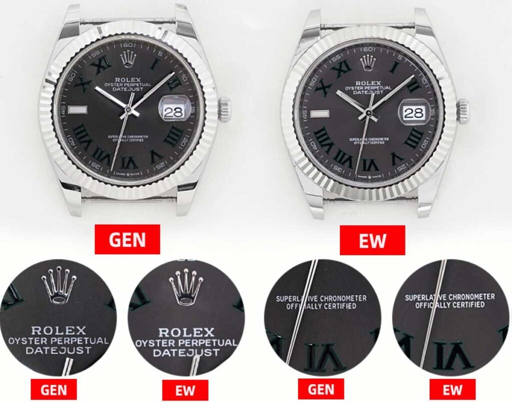 EW Factory Rolex Datejust 41 Wimbledon 126334-0022 Fake vs Real：Front View And Dial Comparison