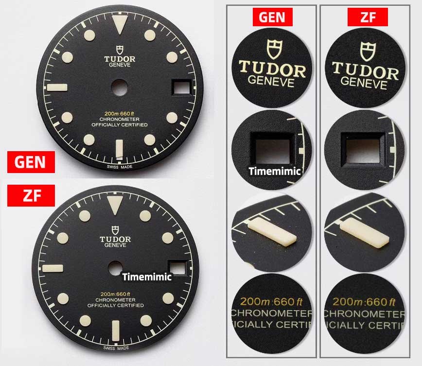 ZF Factory Tudor Black Bay GMT M79470-0001 Replica vs Real Watch：Dial Details (Fonts, Markers, and Lume) Comparison