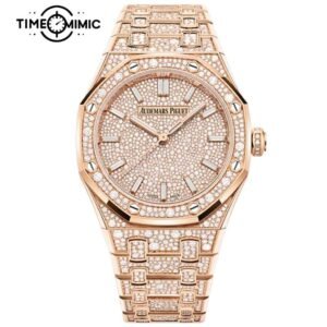 Supper Replica Audemars Piguet Royal Oak Iced Out Diamond 77452OR.ZZ.1365OR.01-34mm Rose Gold Fake Watches Clone