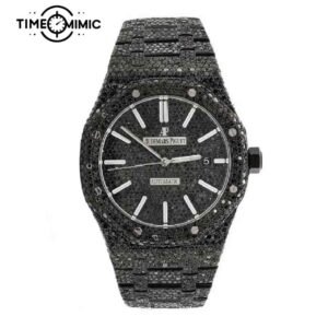 Supper Replica Audemars Piguet Royal Oak Black Iced Out Diamond 15400ST-41mm Fake Watches Clone