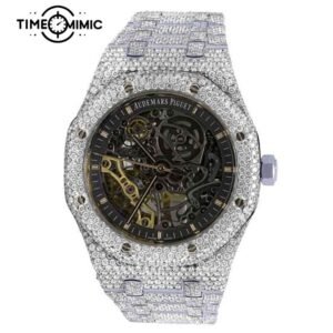 Supper Replica Audemars Piguet Royal Oak Skeleton Fully Iced Out 15407ST-41mm Fake Watches Clone