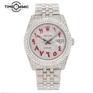 Supper Fully Iced Out Rolex Datejust Diamond Replica Arabic Numeral Dial Jubilee Fake Watches clone