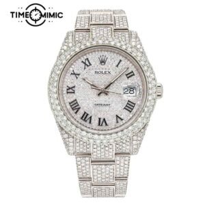 Supper Fully Iced Out Rolex Datejust Diamond Replica Roman Numeral Dial Fake Watches clone