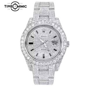 Supper Fully Iced Out Rolex Datejust Diamond Replica Oyster Bracelet Fake Watches clone