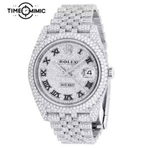 Supper Fully Iced Out Rolex Datejust Diamond Replica Roman Numeral Dial Jubilee Fake Watches clone